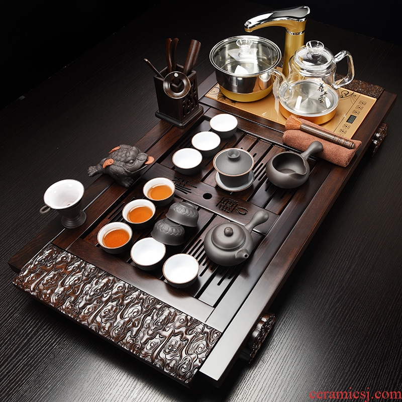 Beauty cabinet ebony suit household kung fu tea tray tea sets ceramic teapot teacup four one solid wood tea set automatically