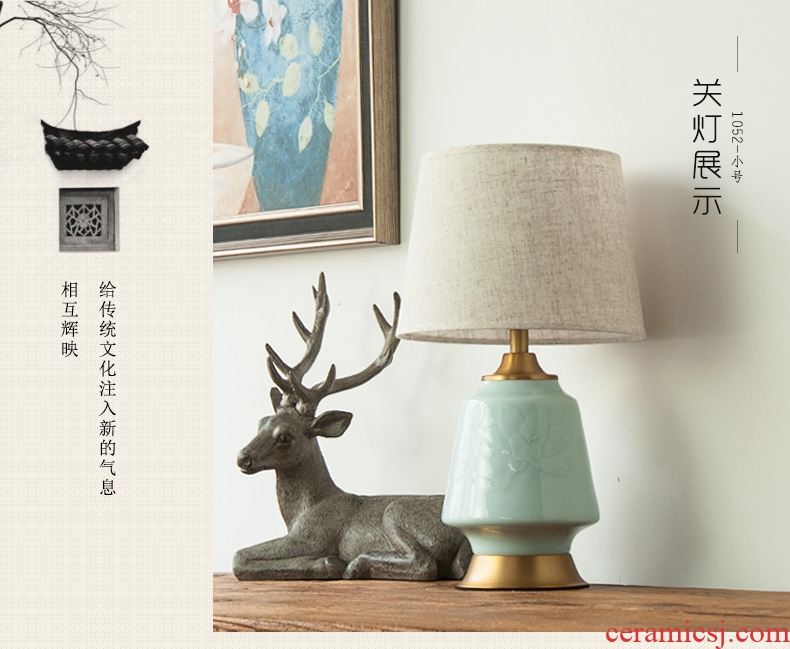 Modern Chinese study desk lamp of bedroom the head of a bed sitting room hotel rooms all copper ceramic relief decoration lamp 1052