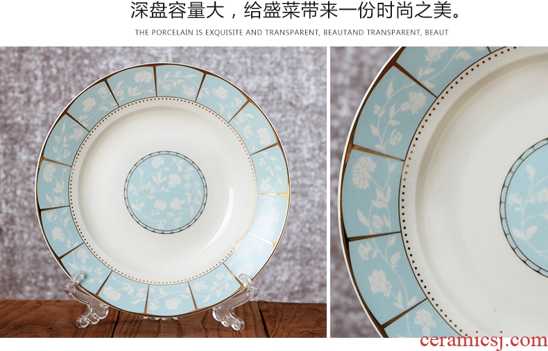Jingdezhen ceramic plate household circular deep dish Chinese contracted creative bone China food breakfast dishes microwave tableware
