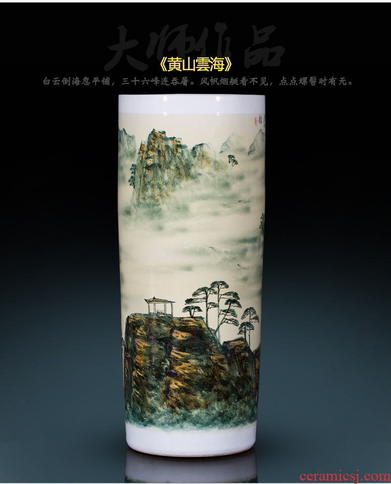 Jingdezhen ceramics famous master hand of large blue and white porcelain vase painting scroll cylinder sitting room place