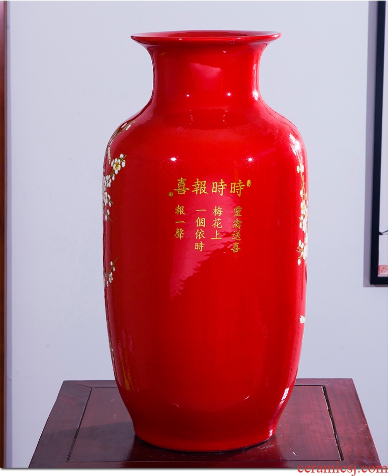 Jingdezhen ceramics vase high place Chinese red beaming Angle of a few adornment sitting room ground decoration