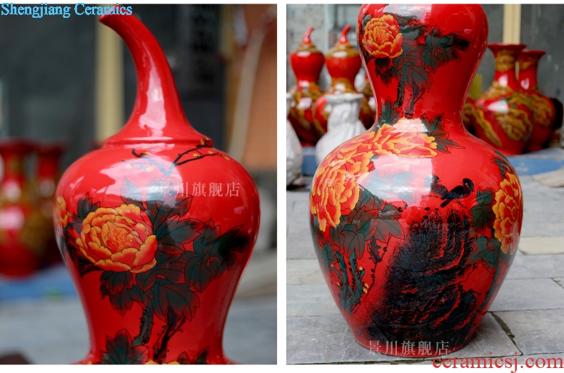 Chinese red large vase high temperature hand-painted magpie peony gourd porcelain of jingdezhen ceramics decoration furnishing articles