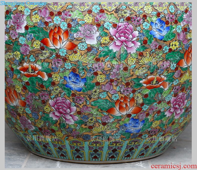 Jingdezhen ceramics hand-painted pastel lotus goldfish bowl furnishing articles and calligraphy word rolls receive the tortoise cylinder tank