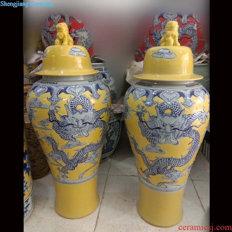 Jingdezhen 37 100 cm high general cover pot in yellow peach ceramic jar of household soft adornment porcelain furnishing articles