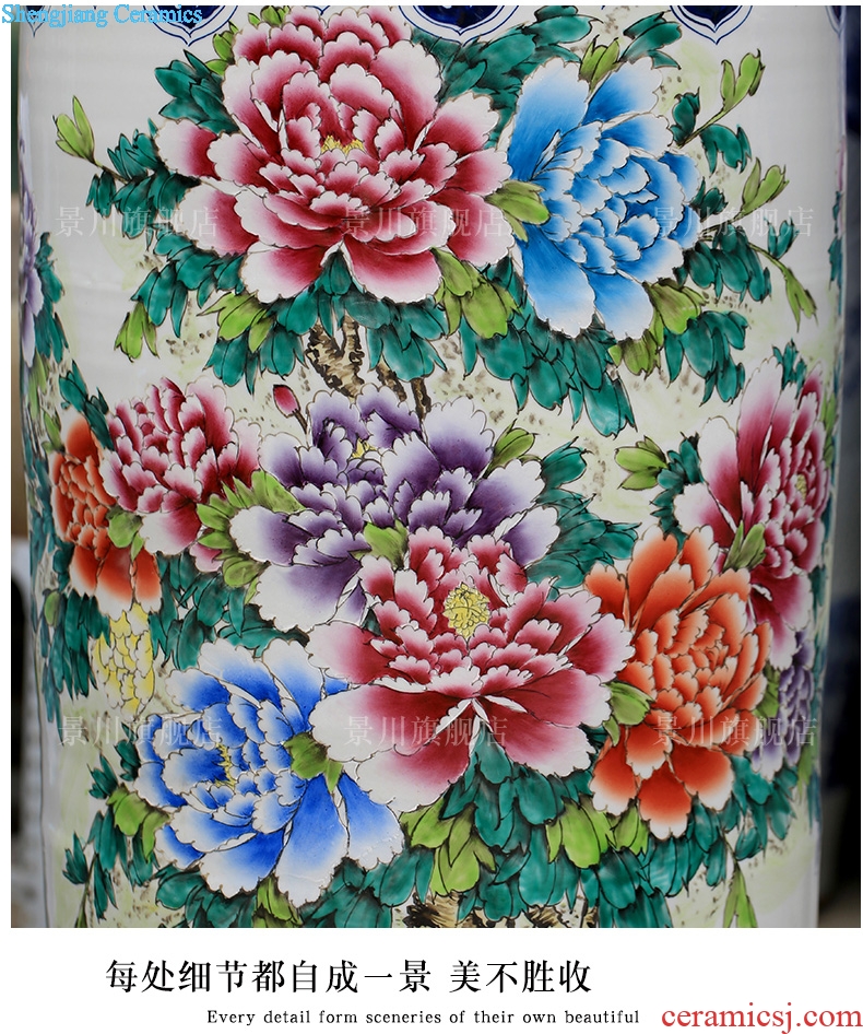 Jingdezhen ceramic powder enamel vase peony flowers prosperous big household furnishing articles sitting room of large hotel decoration