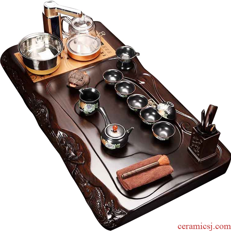 Beauty cabinet ebony tea set four one automatic tea tray purple ceramic teapot household solid wood tea sets