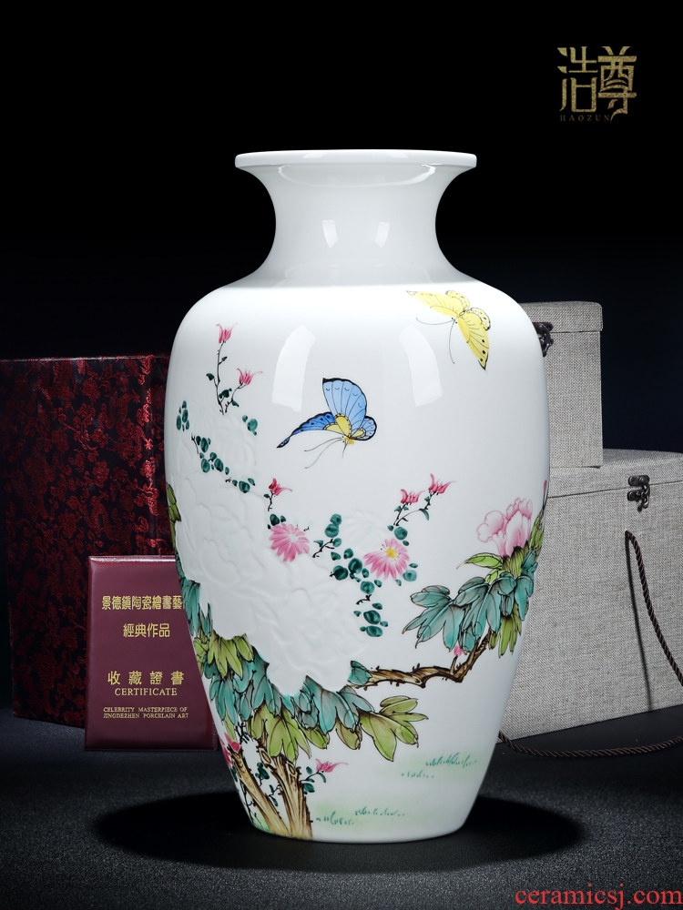 Jingdezhen ceramic furnishing articles hand-painted exquisite dried flower vase planting new Chinese style living room porch rich ancient frame craft gift