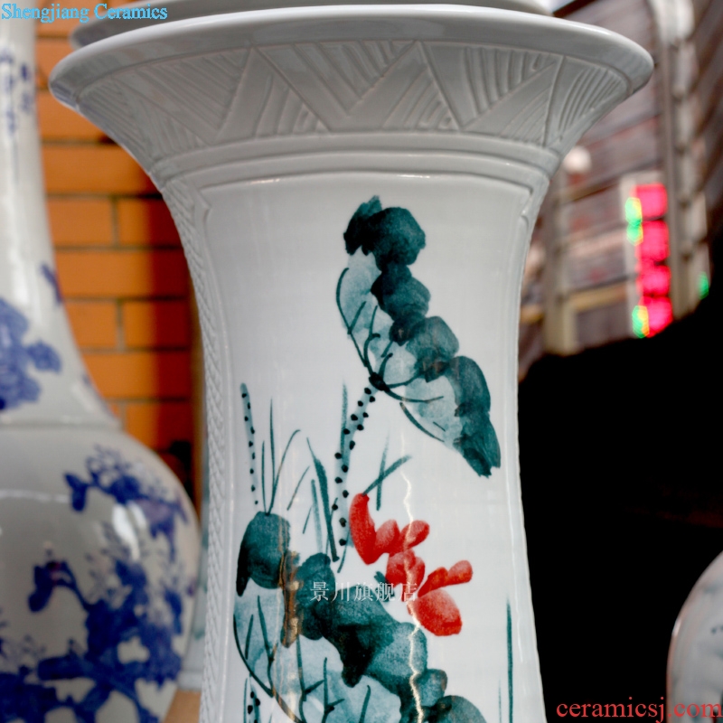 Jingdezhen of large vases, ceramic hand carved lotus big fish peony hotel sitting room adornment is placed