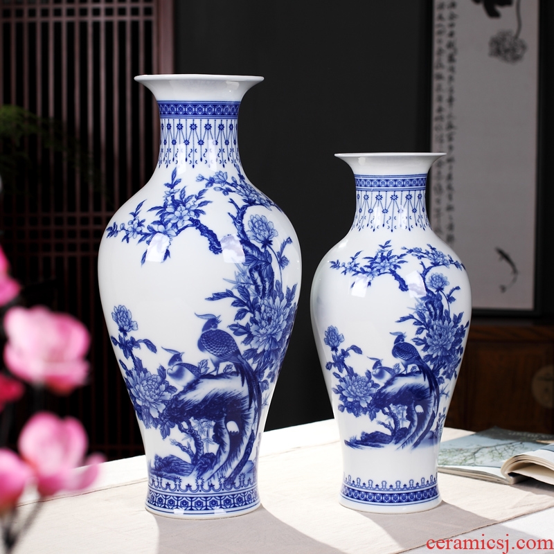 Jingdezhen ceramics blue and white porcelain vase furnishing articles sitting room flower arrangement bedroom office lucky bamboo decorative arts and crafts