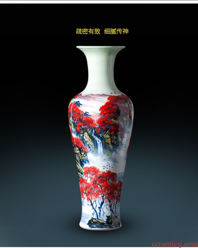 Jingdezhen ceramics Chinese hand-painted landing big vase home sitting room hotel furnishing articles large red ornament