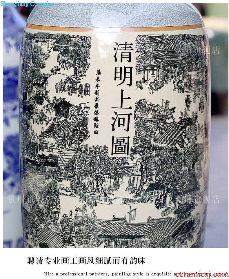 Jingdezhen ceramic antique piece of open crack glaze qing Ming vase painting of large sitting room place hotel decoration