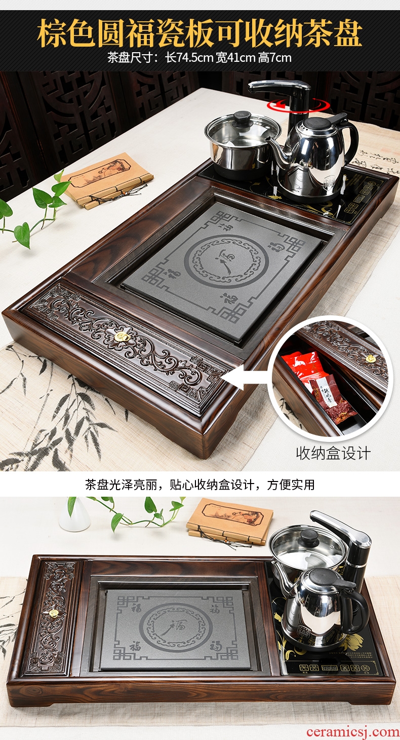Beauty cabinet kung fu tea set of household ceramic cups teapot to receive four unity tea tea solid wood tea tray