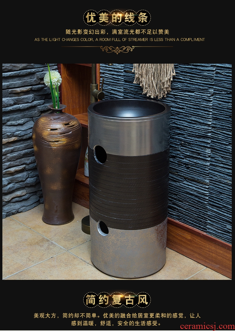 JingYan contracted one-piece pillar basin vertical ceramic lavabo art basin basin floor pillar type lavatory