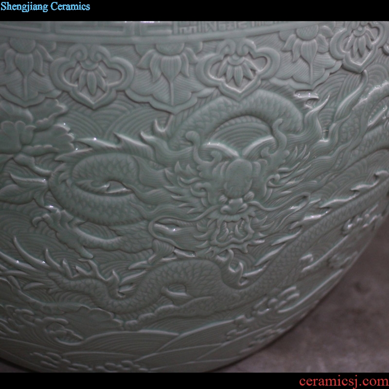 Jingdezhen porcelain hand-carved crane China VAT fish turtle pond lily China big courtyard porcelain cylinder