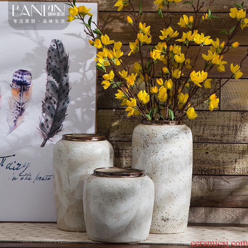 Contemporary and contracted dry flower ceramic flower vases furnishing articles to restore ancient ways small pure and fresh and manual white coarse pottery, phnom penh