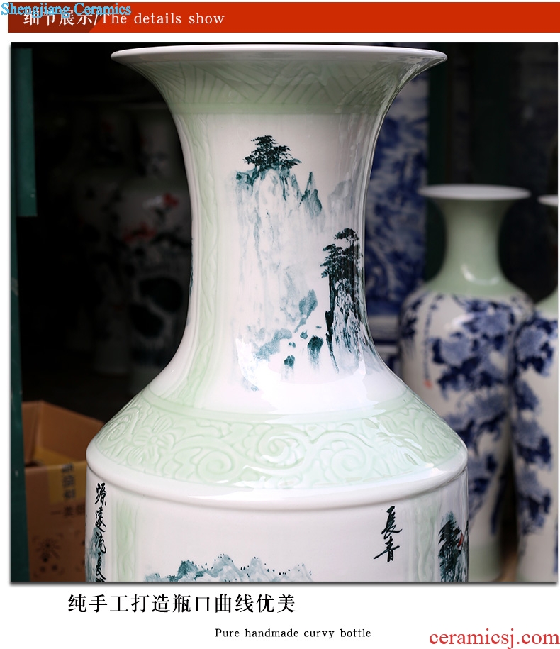 Jingdezhen ceramics hand-painted spring, summer, autumn and winter landscape painting of large vase home sitting room adornment is placed