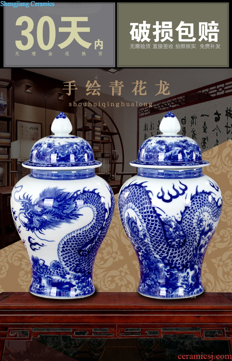 Jingdezhen blue and white dragon ceramics hand-painted mesa floret bottle home sitting room hotel general Chinese penjing tank