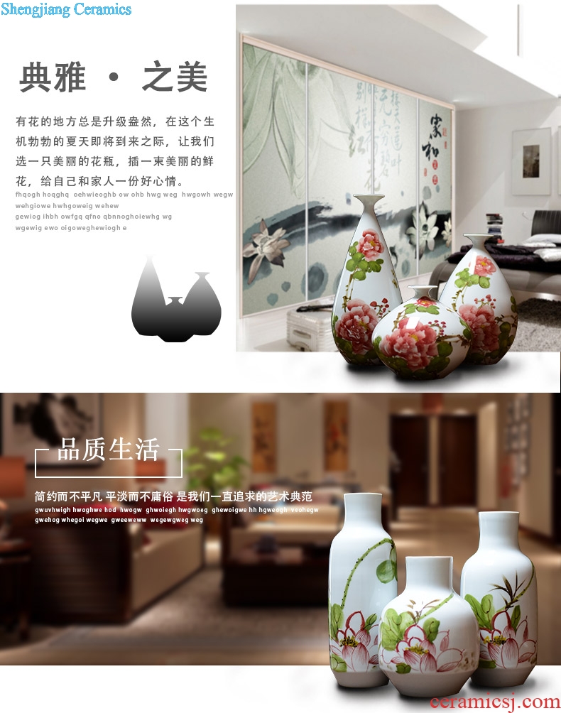 Jingdezhen hand-painted ceramic fashion home furnishing articles hydroponic dry flower arranging flowers sitting room lucky bamboo vase three-piece suit