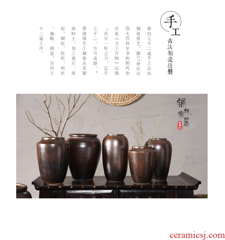 Jingdezhen ceramic vase landing large sitting room porch Chinese hydroponic flower arranging furnishing articles, handmade pottery restoring ancient ways