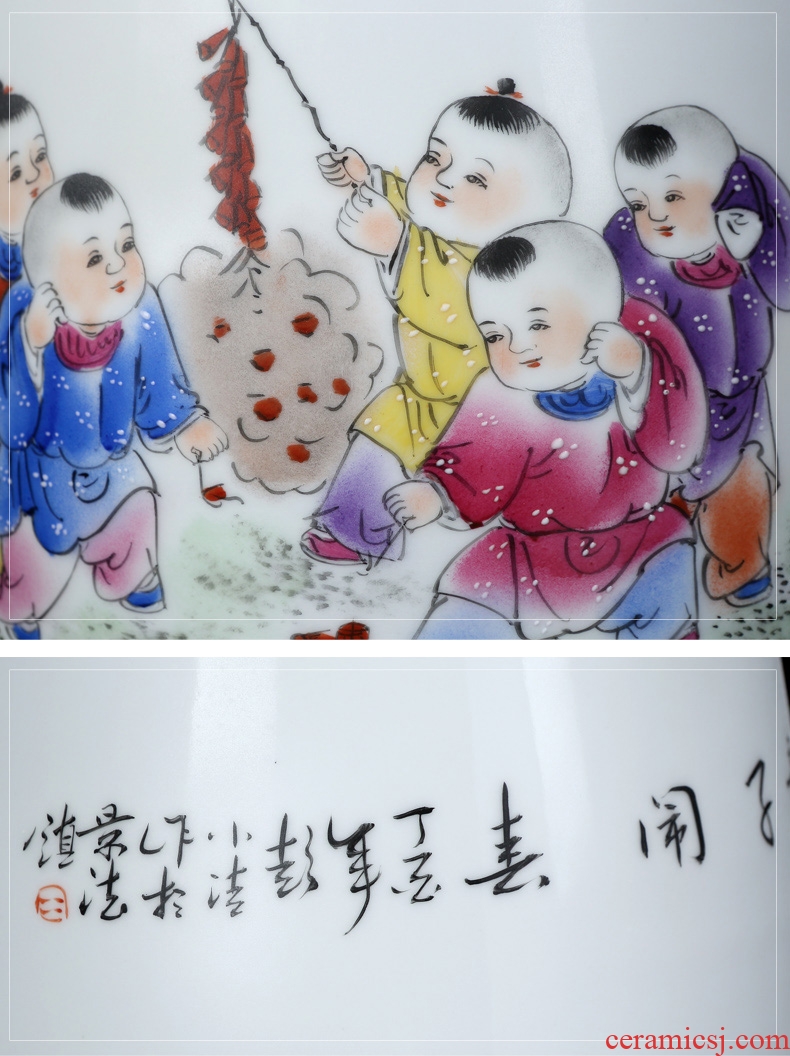 Jingdezhen ceramics hand-painted pastel boys vase baby figure sitting room place flower arranging Chinese decorative arts and crafts