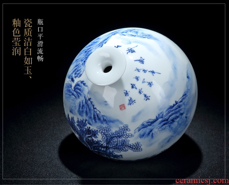Blue and white porcelain of jingdezhen ceramics vase hand-painted scenery pomegranate bottle furnishing articles of Chinese style living room TV ark arranging flowers