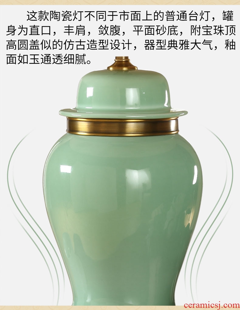 Southeast Asia all jade green copper ceramic new Chinese style table lamp of bedroom the head of a bed teahouse study new classical Chinese storm lantern