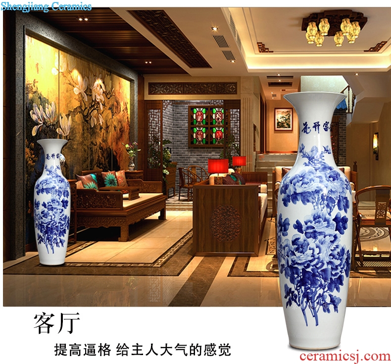 Hand-painted peony landing big vase of blue and white porcelain of jingdezhen ceramics furnishing articles home decoration