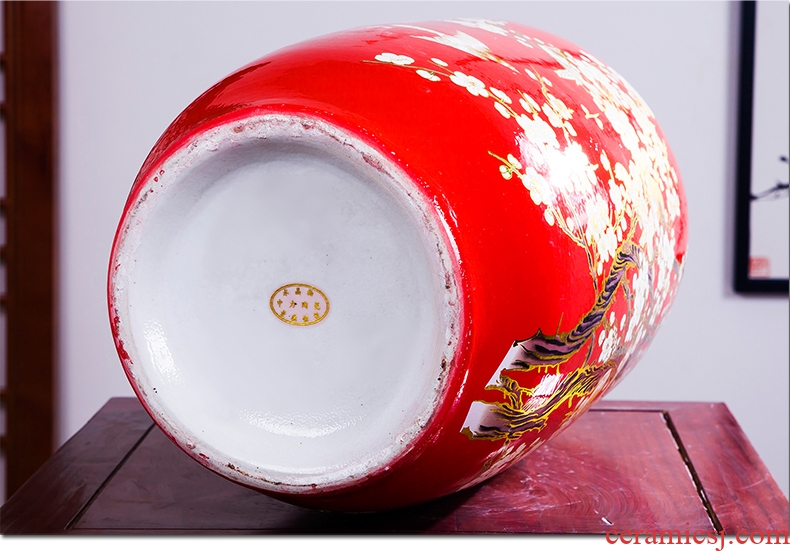 Jingdezhen ceramics vase high place Chinese red beaming Angle of a few adornment sitting room ground decoration