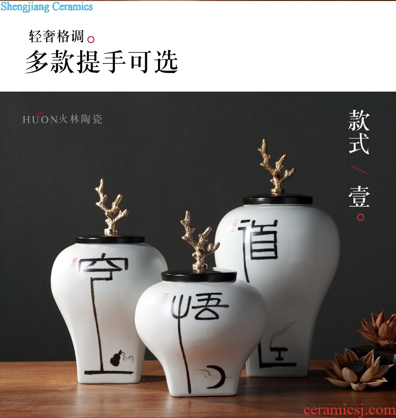 New Chinese vase furnishing articles zen ceramics with cover pot creative hand-painted example room sitting room porch flower arranging furnishings