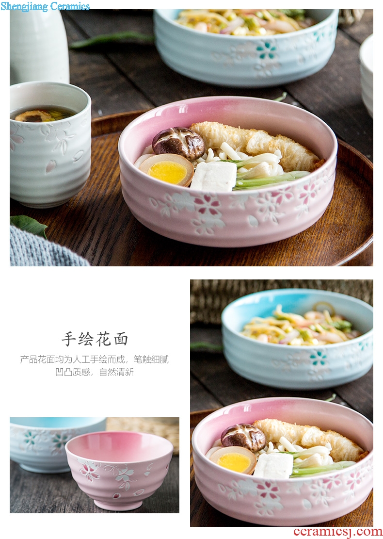 Ceramic tableware cute rice bowls rainbow noodle bowl large household eat bowl dessert Korean small bowl of soup bowl dish bowl of cherry blossoms