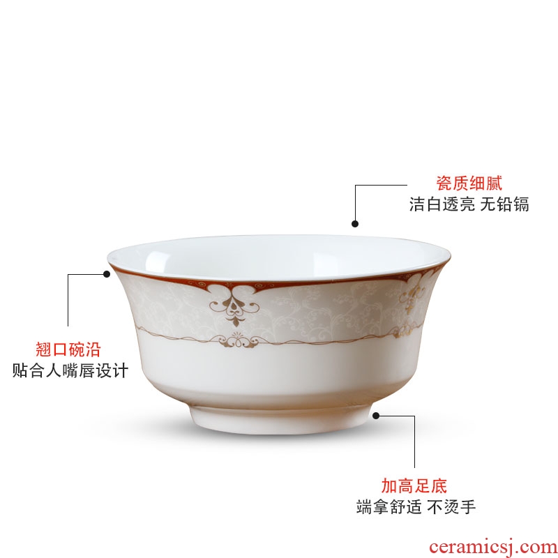 Jingdezhen ceramic bowl 4 pack high bubble noodle dishes contracted bone porcelain tableware household large soup bowl suit