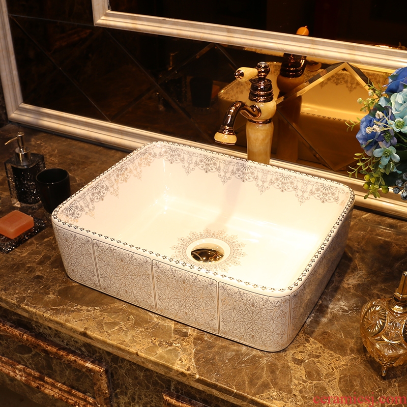 JingYan rococo art stage basin rectangle ceramic lavatory basin artical the basin that wash a face the sink