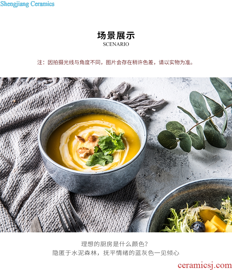 Hundred million jia household large ceramic rice bowl rainbow noodle bowl students creative personality bowl of northern Europe contracted soup bowl spot than blue