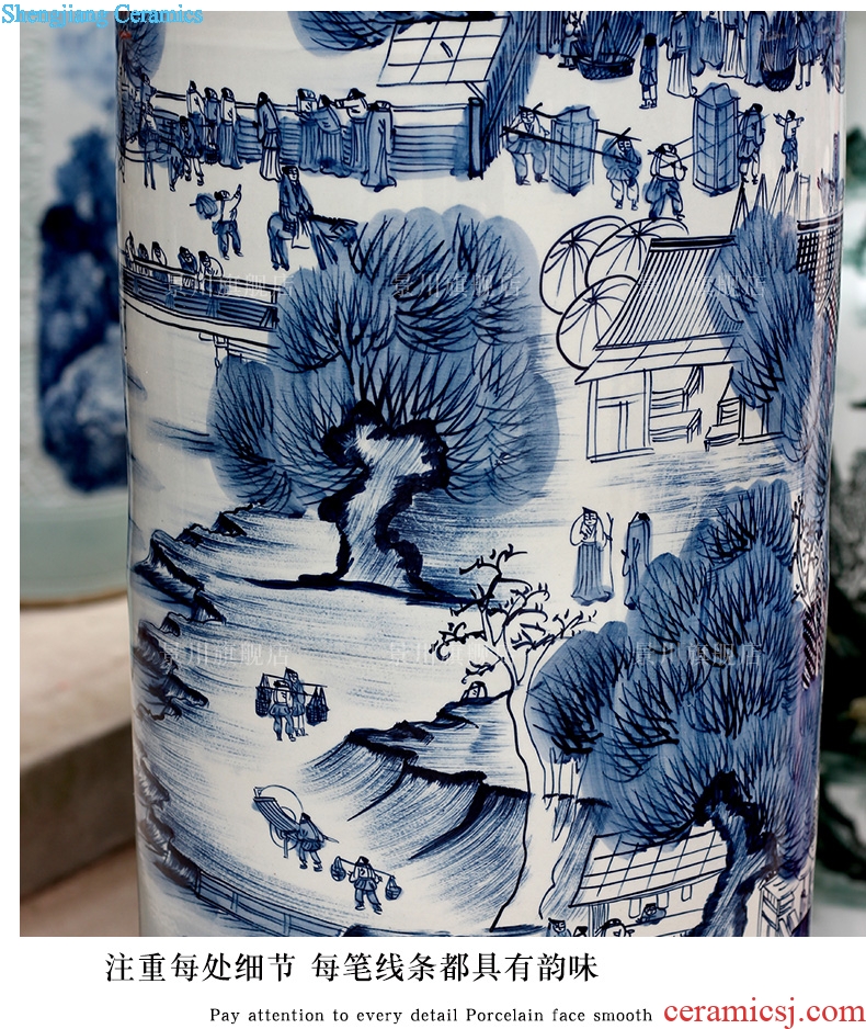 Blue and white porcelain of jingdezhen ceramics hand-painted ching Ming vase painting of large sitting room of Chinese style household quiver