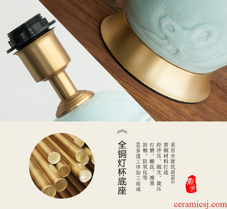 Modern Chinese style classical pure coppers ceramic desk lamp embossment hotel study new desk lamp of bedroom the head of a bed sitting room 1080