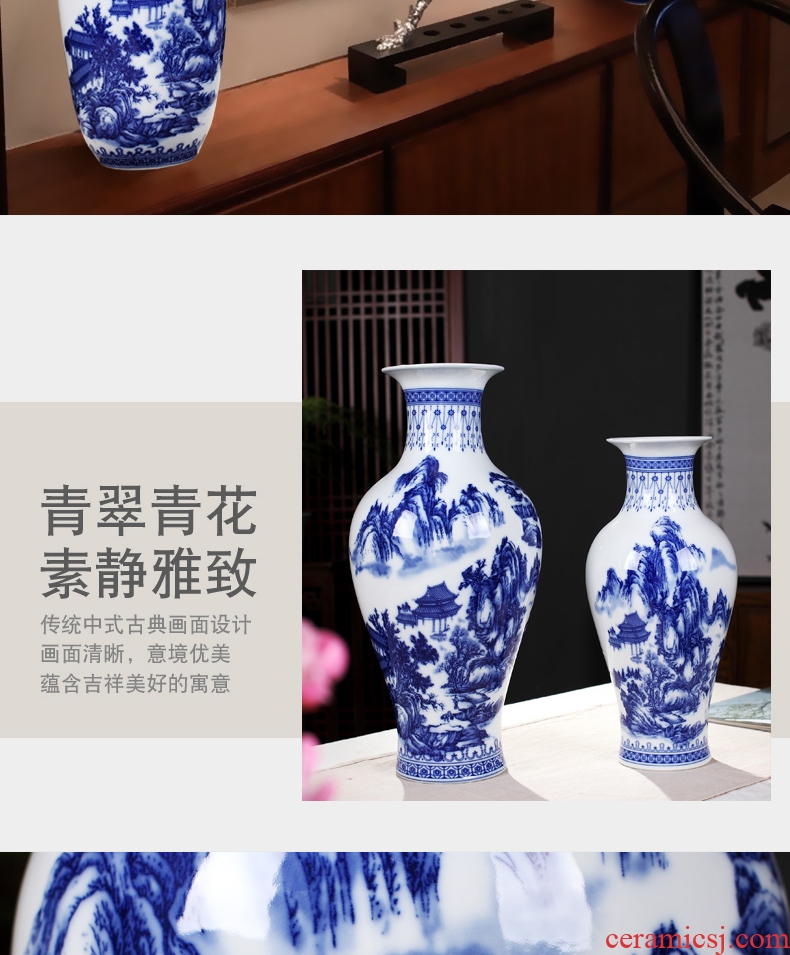 Jingdezhen ceramics blue and white porcelain vase furnishing articles sitting room flower arrangement bedroom office lucky bamboo decorative arts and crafts