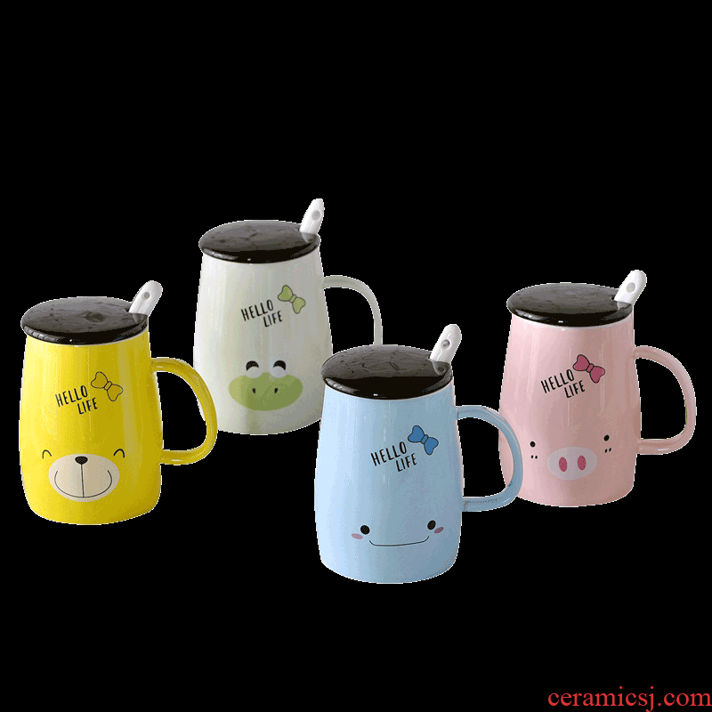 Jingdezhen ceramic creative mug cup cute couple han edition cup milk coffee cup with a spoon with a lid