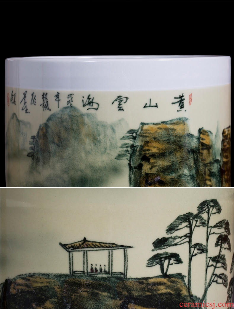 Jingdezhen ceramics famous master hand of large blue and white porcelain vase painting scroll cylinder sitting room place