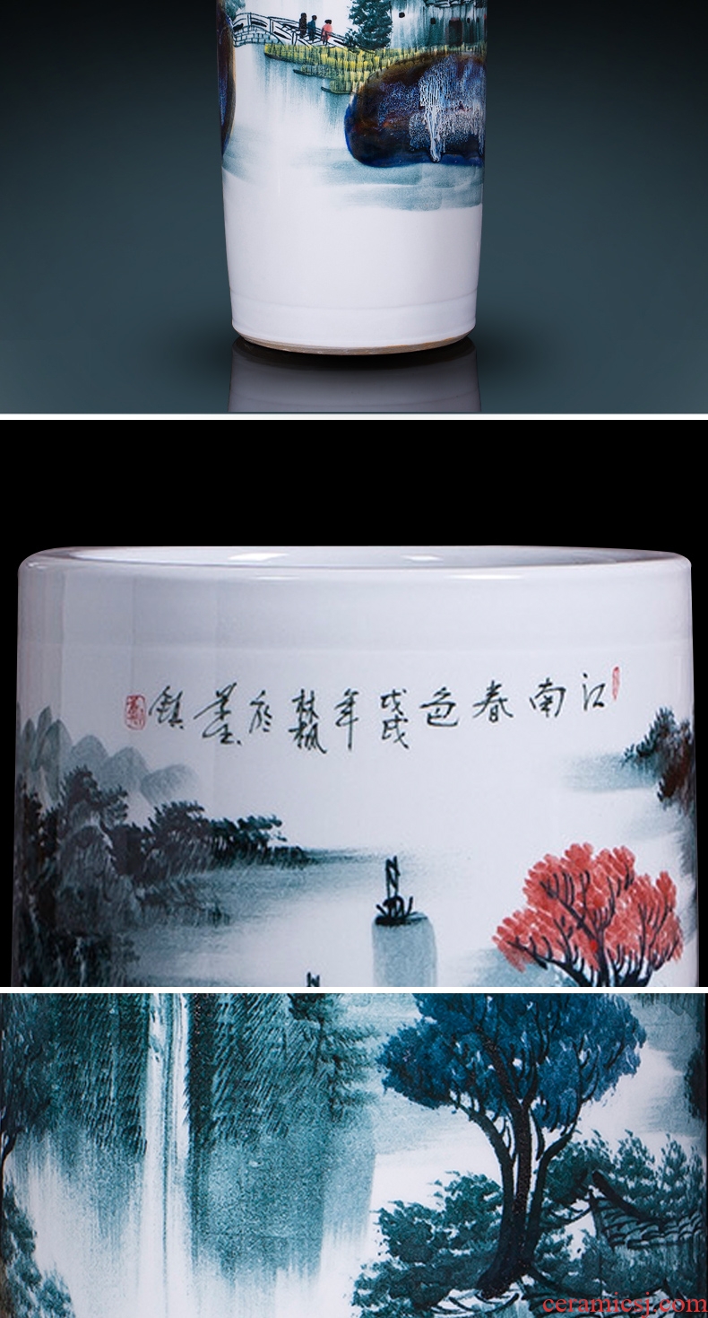 Jingdezhen ceramics famous master hand of large blue and white porcelain vase painting scroll cylinder sitting room place