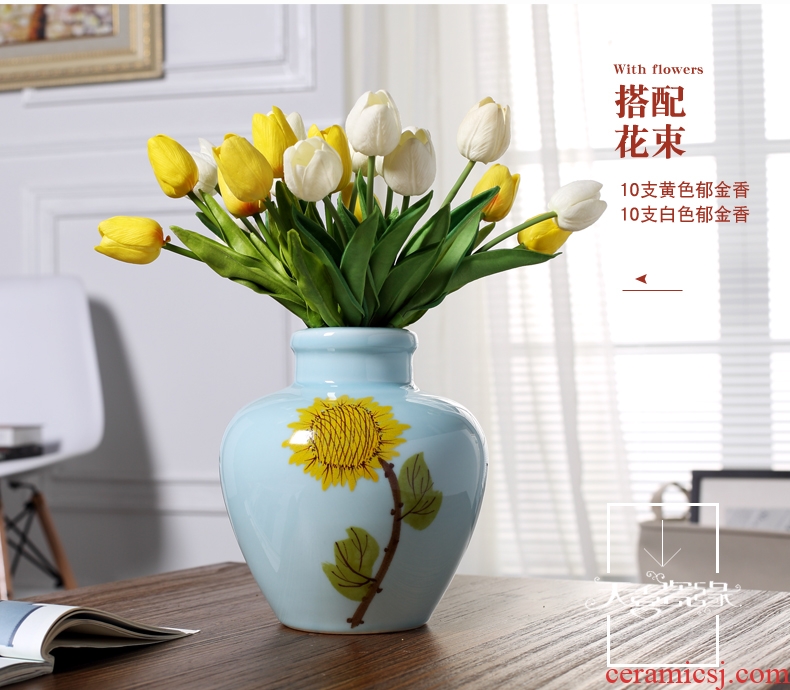 Jingdezhen contemporary and contracted ceramic vase furnishing articles creative living room small pure and fresh and dry flower arranging, table decorations