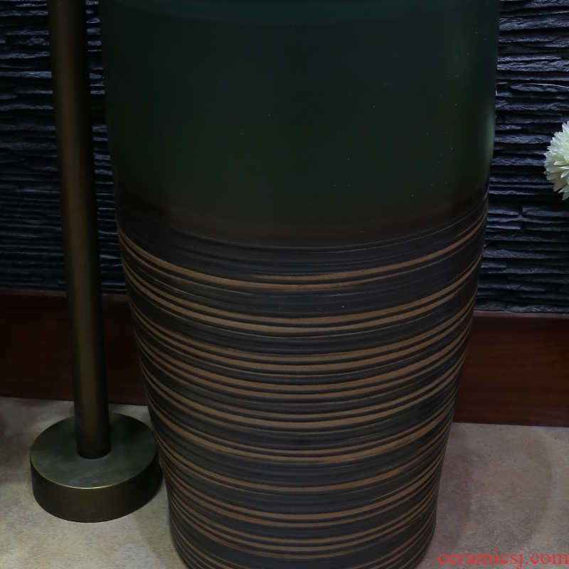 JingYan retro pillar basin bathroom floor ceramic lavabo vertical basin one-piece type lavatory