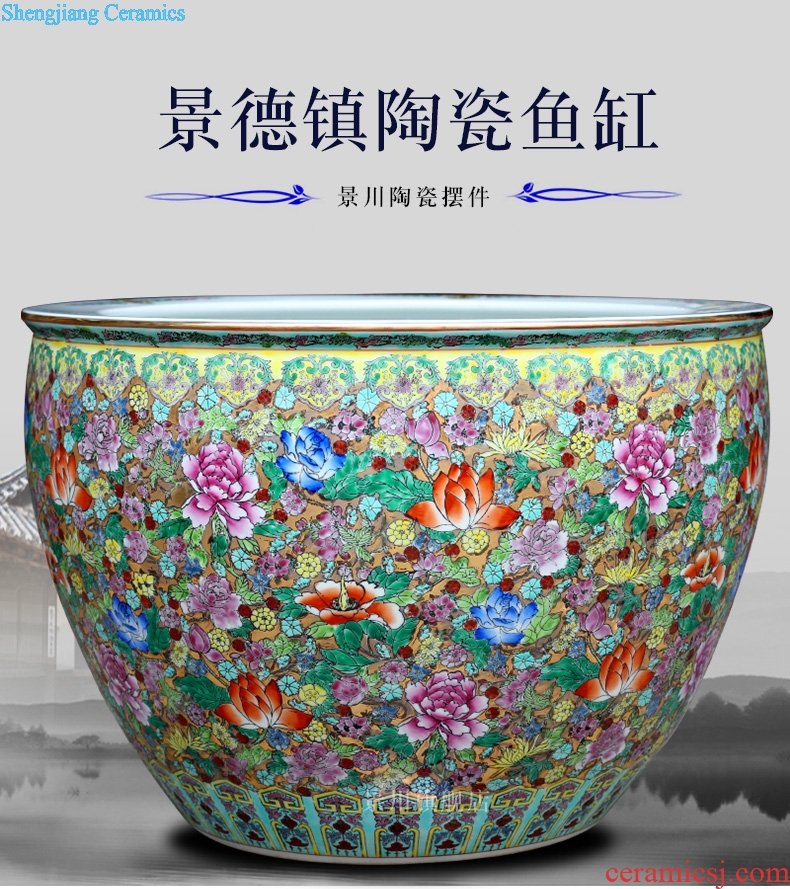 Jingdezhen ceramics hand-painted pastel lotus goldfish bowl furnishing articles and calligraphy word rolls receive the tortoise cylinder tank