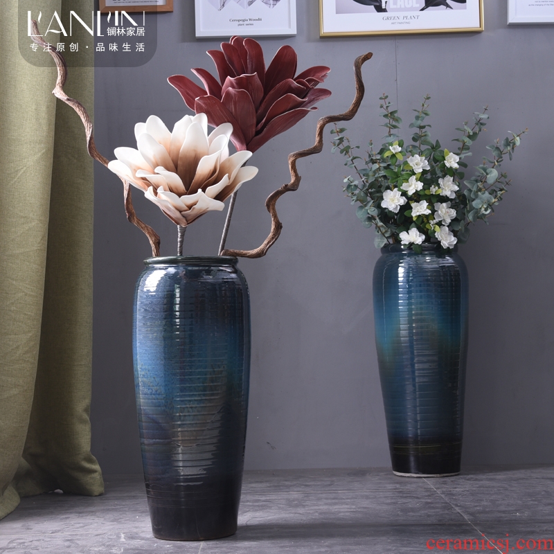 European modern vase large living room decoration flower arranging hotel villa clubhouse blue jingdezhen ceramic furnishing articles