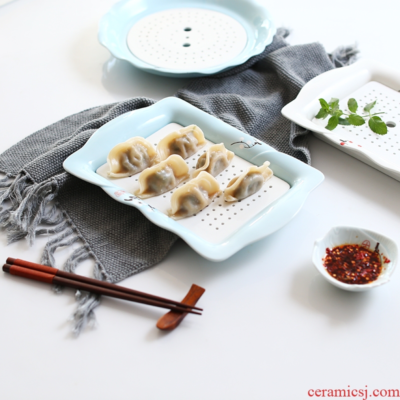 Japanese tableware jingdezhen ceramic plates home steamed dumpling dish creative contracted cold cold dish dish of boiled dumpling dishes