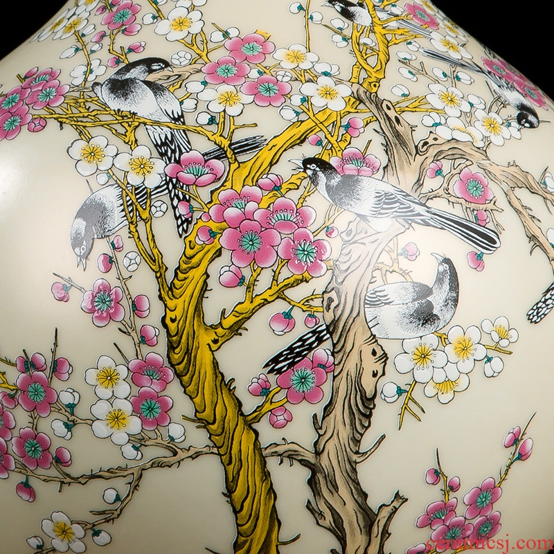 Jingdezhen ceramics powder enamel magpie flower vase home sitting room place Chinese office decoration