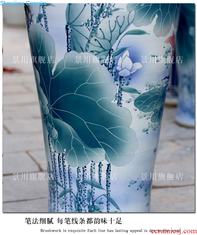 Hand painted green lotus lotus hotel porcelain of jingdezhen ceramic floor big vase sitting room adornment is placed
