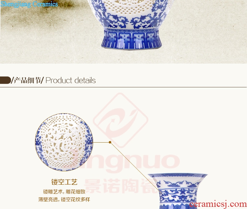 Jingdezhen ceramics ivory and exquisite hollow out of blue and white porcelain vase classical modern household act the role ofing is tasted furnishing articles in the living room