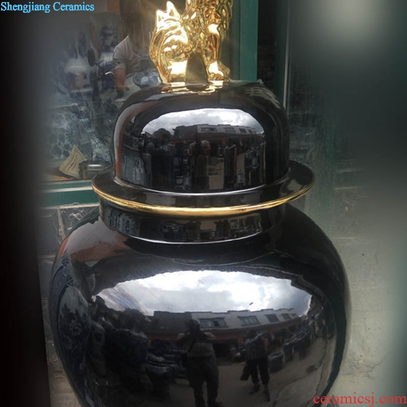 Jingdezhen sharply general pot black glaze golden lion epicranium general pot general 1.2 m tall