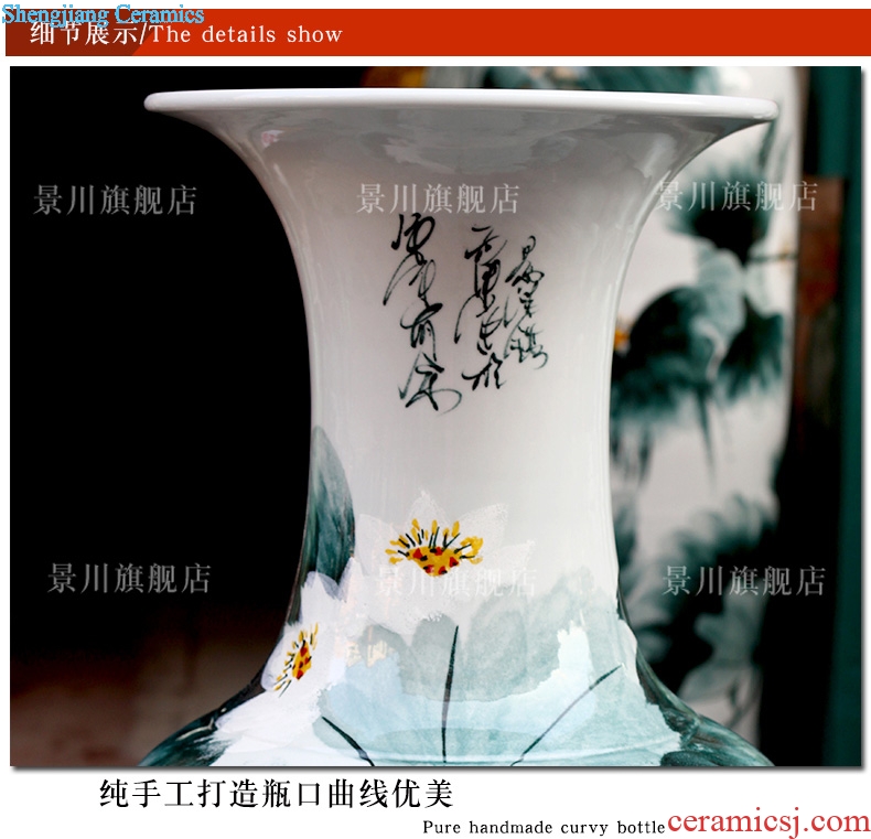 Jingdezhen ceramic ink color blue and white fish home sitting room hand-painted lotus lotus leaf landing big vase decoration furnishing articles