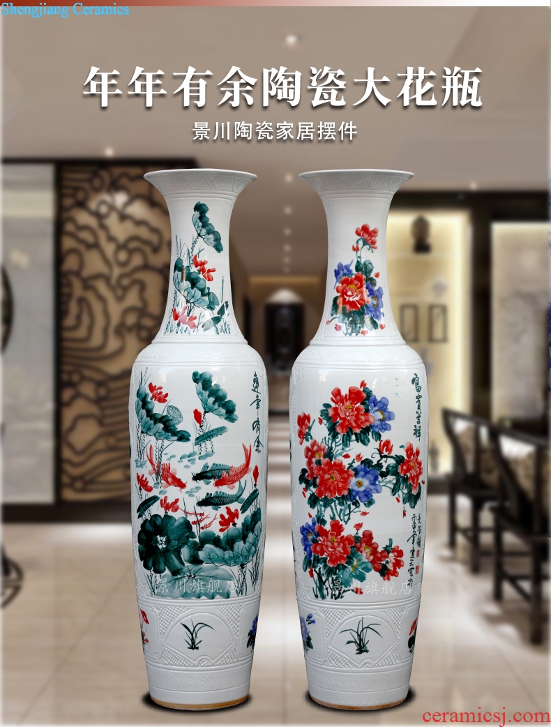 Jingdezhen of large vases, ceramic hand carved lotus big fish peony hotel sitting room adornment is placed